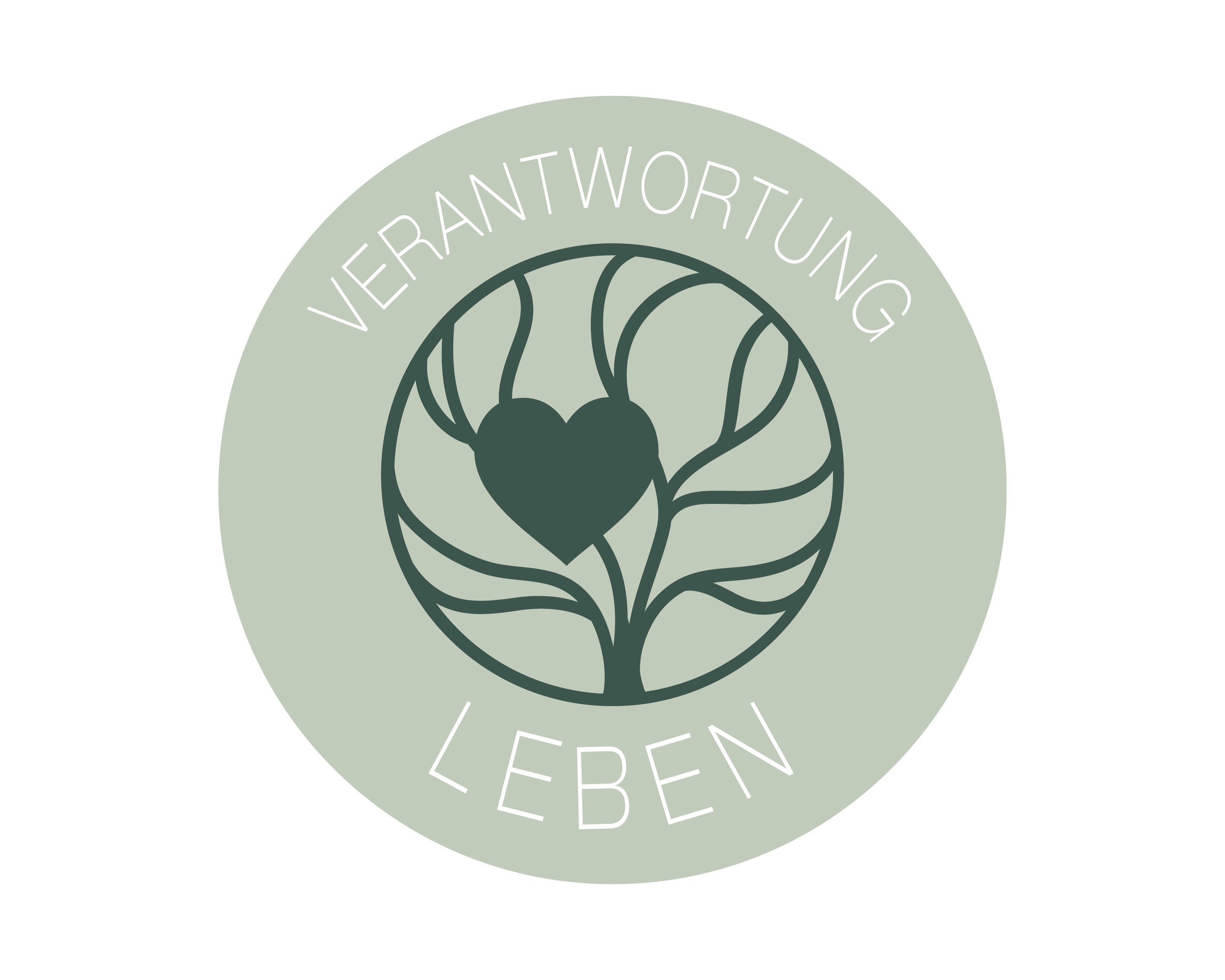 Logo der Auszeichnung Verantwortung Leben. Ein Herz und ein Baum in dunkelgrün in einem Kreis.