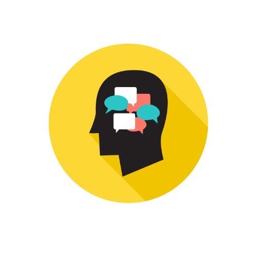 Icon: Person mit Sprechblasen im Kopf