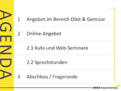 Übersicht der Inhalte des T&E Live Moduls