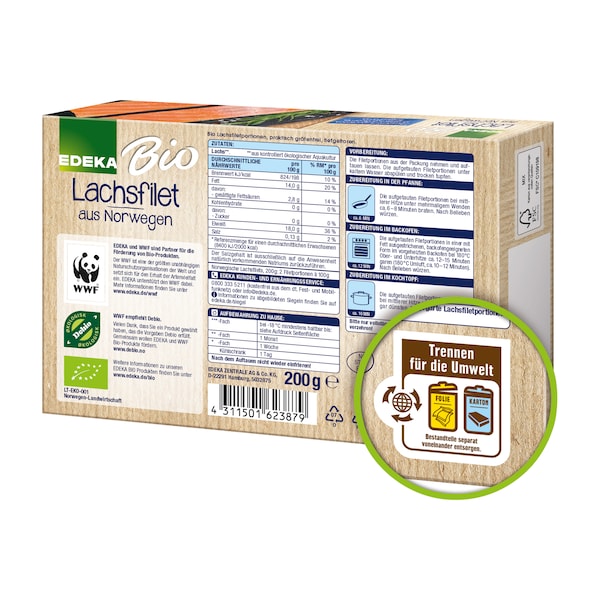 EDEKA Bio Lachsfilet mit Recyclingwegweiser
