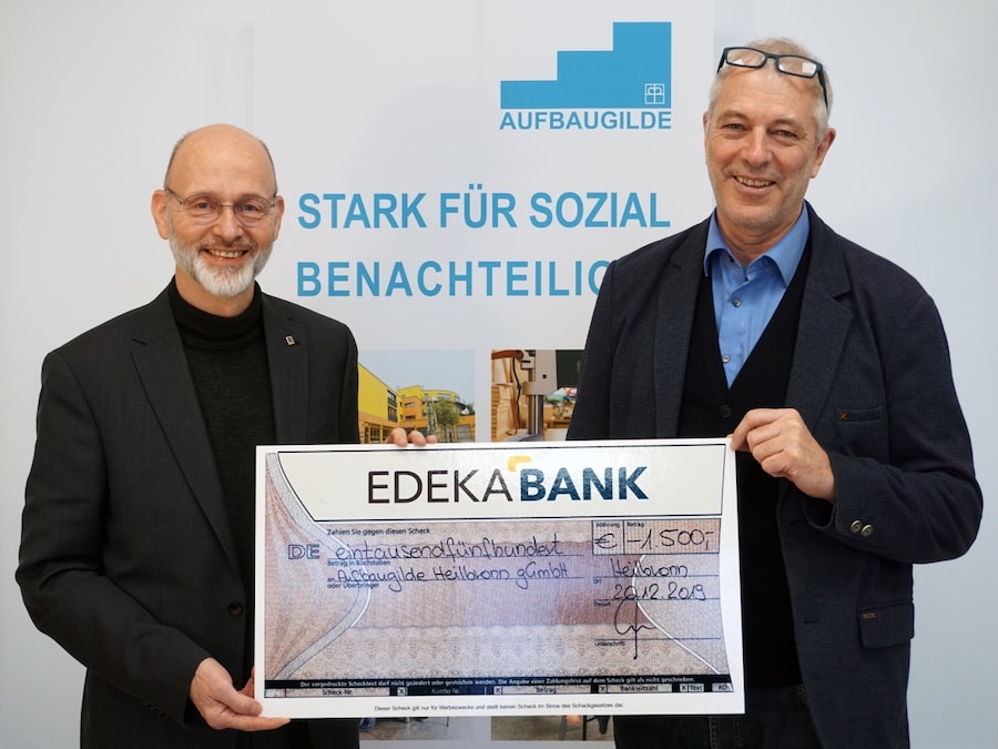 EDEKA Südwest Pressemitteilung Scheckübergabe Cent Spende Aufbaugilde Heilbronn