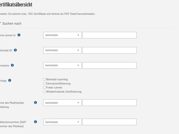 Zertifikatsübersicht für Beauftragte