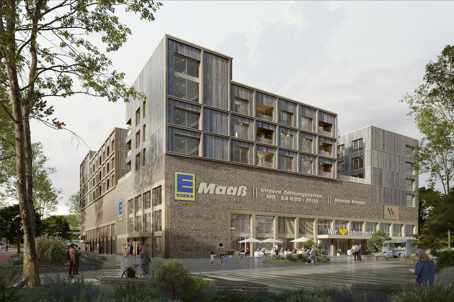 Visualisierung des zukünftigen Gebäudes vom EDEKA Maaß